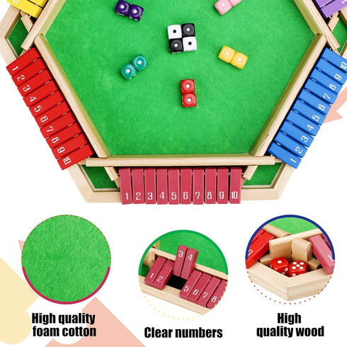 6 12+4 Shut The Box Game for Players - Wooden Board Tabletop Family Math Game with Dice
