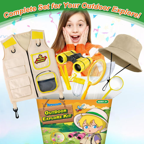 Kids Explore Kit & Bug Catcher Kit - Outdoor Exploration Set with Safari Vest & Hat, Ideal Camping Toys