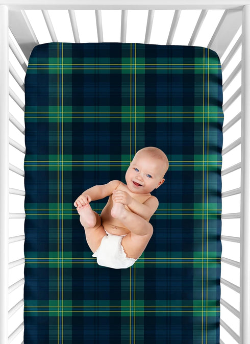 Sweet Jojo Designs Fitted Baby Crib Sheets (Green Gingham Plaid) for Boys or Girls, Infant Nursery, Toddler Room