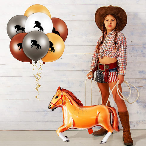 Threan 44 Pcs Horse Party Decoration, Including 12 Inch Horse Latex Balloon, 30 Inch Foil Balloon for Cowboy Cowgirl