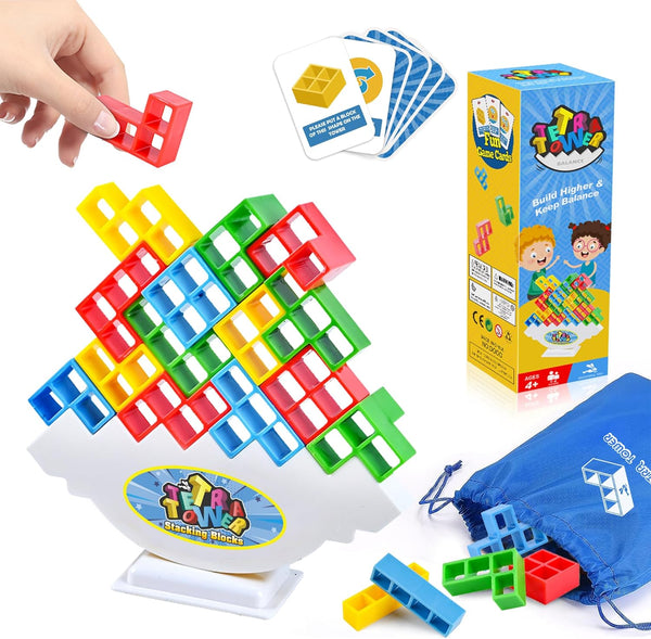 Tetra Tower Balancing Stacking Toys - 32PCS Board Games for Kids & Adults - 2 Players Balance Game with Storage Bag