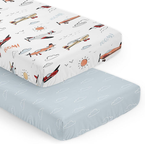 Sweet Jojo Designs 2-Piece Baby Crib Sheets Set (Vintage Airplane) for Boys,