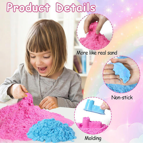 3 4 5 6 7 8 Unicorn Sensory Bins for Toddlers,Sensory Toys Play Sand Art Kit with Sandbox & Sand Castle Molds