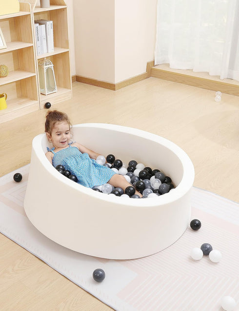 Baby Ball Pit - Soft Round Memory Foam Playpen for Indoor Outdoor Use, Balls Not Included (White)