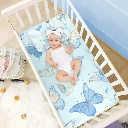 SyXIOP 28" 52" Watercolor Butterflies Light Blue Cooling Baby Crib Mattress x washablraining Pads for Baby&Toddler