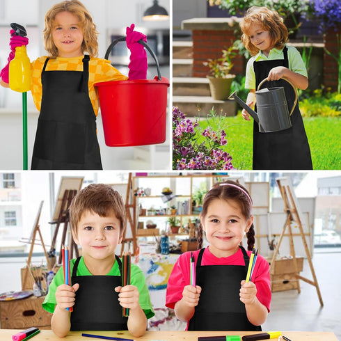 PLULON 15Pcs Kids Adjustable Paint Aprons, Bulk Art Apron with 2 Pockets for Girls Boys Painting Crafting