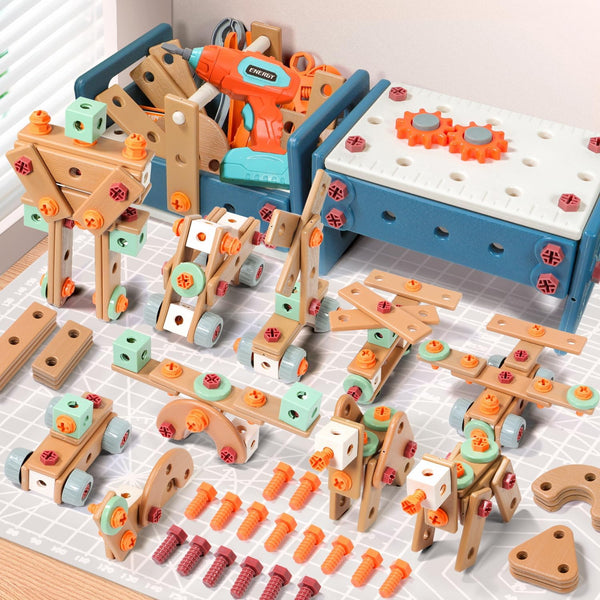 VEAIS Kids Tool Set with Drill,120Pcs Toddler Tool Set with ToolBench,Montessori Toy