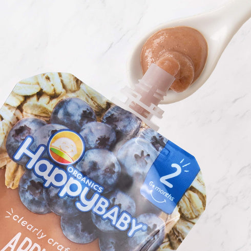 2 4 (Pack 16) Happy Baby Organics Stage Baby Food Pouches, Gluten Free, Vegan & Healthy Snack, Clearly Crafted Oat