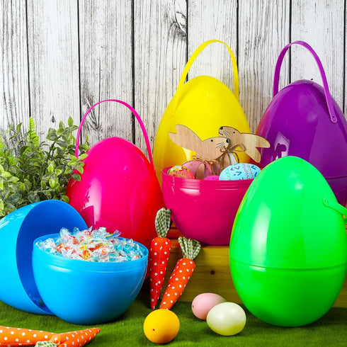 6 10 Inch Funtery Pcs Jumbo Easter Eggs Plastic Giant Easter Eggs with Handles, Clear Large Baskets Fillable Big Bunny