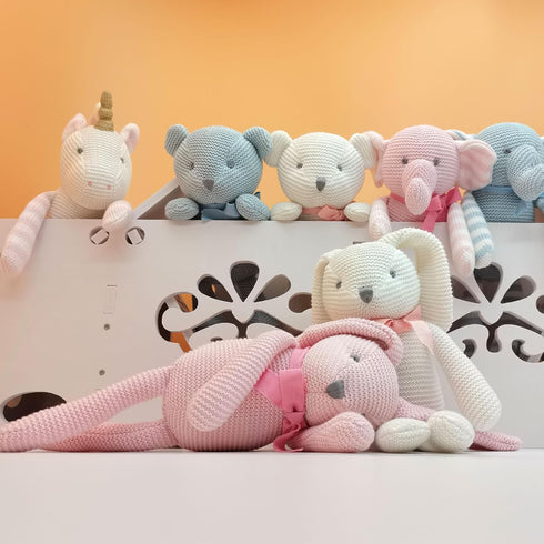 100% Organic Cotton Baby Toys, White Bunny Rabbit Stuffed Animal for Newborn, 7.1"