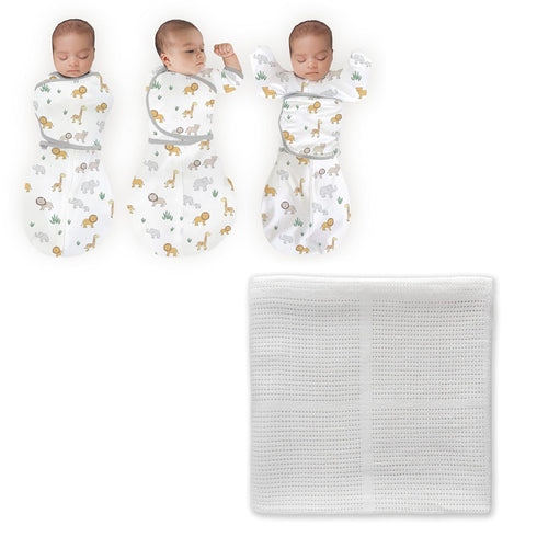 Amazing Baby Gift Set, On Safari and Sterling, 0-3 Mo Omni Swaddle