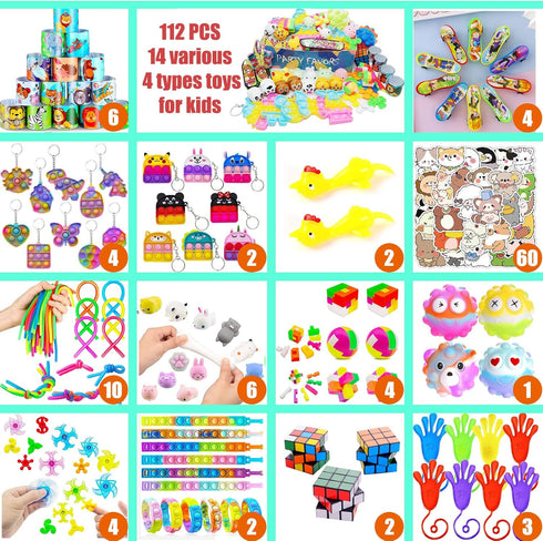 112 PCS Pop Party Favors Toys for Kids, Premium Fidget Toys, Assortment Pinata Stuffers, Goody Bag Fillers