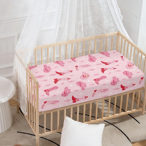 Streeyiu 52x28x8 Western Boots Baby Crib Sheets for Boys Girls Cowgirl Pink Breathable Soft Mini Fitted Crib Sheet