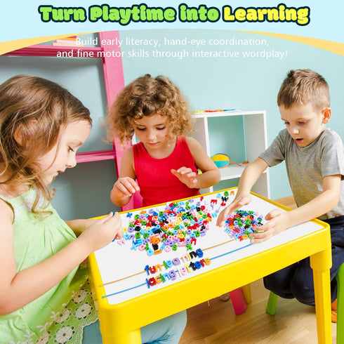 278 10 18 3+, Pcs Lacing Letters Beads, Lowercase Alphabet Learning Toys, Color Rainbow Alphabet Beads with Laces