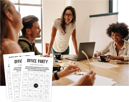 30 Pack Minimalist Office Party Find Someone Who Game - Team Meeting Activities for Coworkers, Work Happy Hours