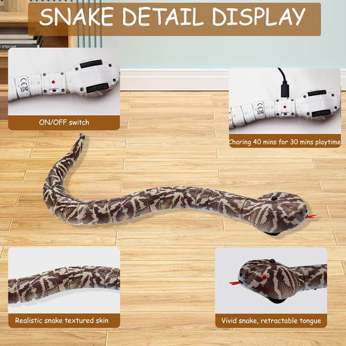 Pixibond Remote Control Snake Toy, Realistic RC Rattlesnake Fast Moving Electric Fake Snake Toy Remote & Auto-Sensing