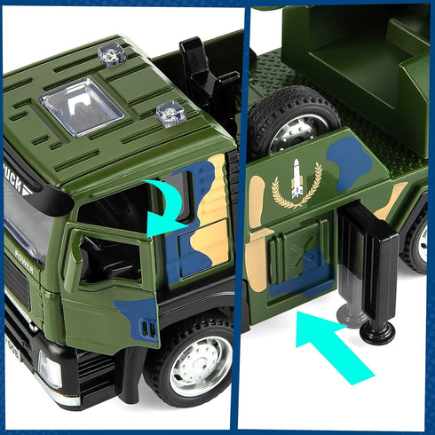 Youlechen 9 3 4 5 6 Army Truck Toy, Military Vehicle Toy with Missile Launcher Alloy Cab, Die-cast Army Toy with Lights
