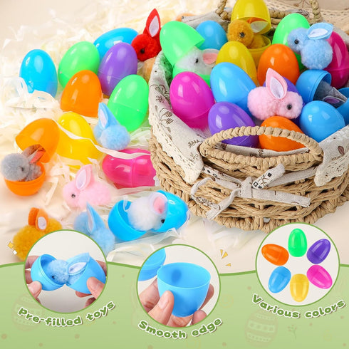 24Pack Labrostar Easter Eggs Fillers with Easter Bunny Plush Inside Prefilled Easter Eggs for Easter Eggs Hunt Easter