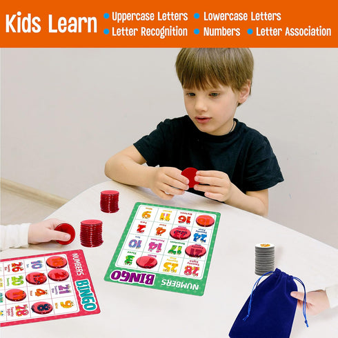 SpriteGru Alphabet Bingo Game - Uppercase/Lowercase/Number Bingo for Kindergarten & Preschool Kids
