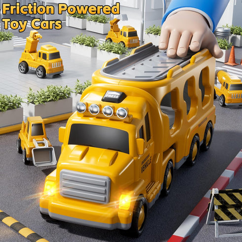 2 3 4 5 5-in-1 2-4 Pushdozer Construction Trucks Toys for Years Old Boys - Carrier Transport Vehicle Truck for Toddlers