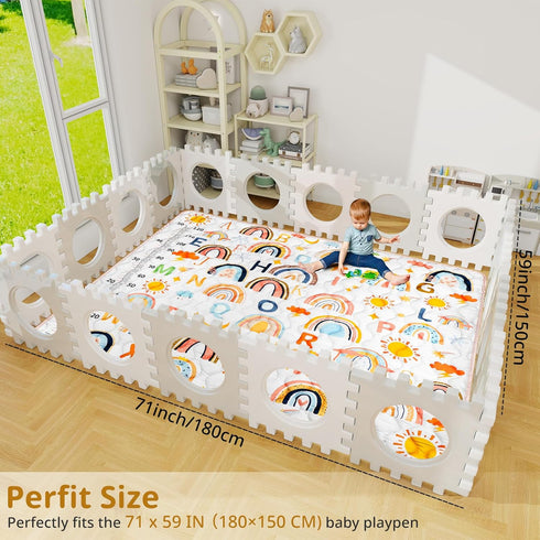 Mfmiudole 71"59" Tummy Baby Gyms Playmats for Playpen, Boho Rainbow Play Mat for Playpen Playyards Thicken Soft Padding