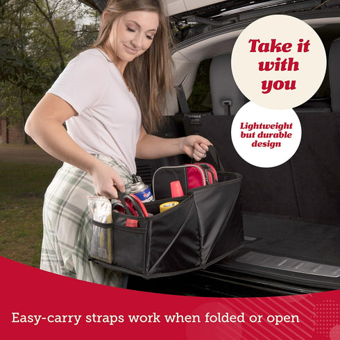 9 Lusso Gear Car Seat Organizer - Built-In Car Cup Holders & Mesh Pockets - Foldable Back Seat Organizer with Handles