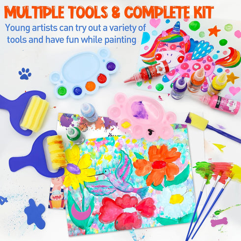 MuseLuxe 45PCS Kit,12 Kids Washable Finger Paint Colors Non Toxic Finger Paints,Art Painting Supplies for Toddlers