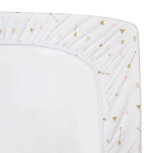TL Care Printed 100% Natural Cotton Jersey Knit Fitted Contoured Changing Table Pad Cover, Sparkle Gold/Pink Arrows