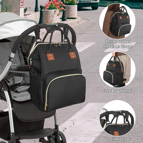 Femuar Diaper Bag Backpack, Multifunction Maternity Nappy Bag for Girls & Boys, Large Capacity, Dark Black