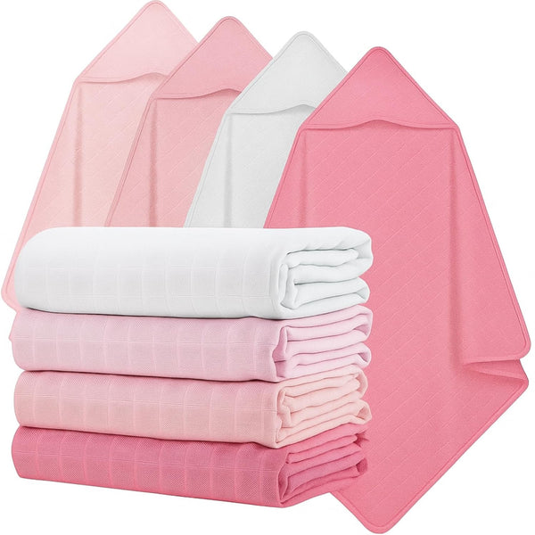 Preboun 4 Pcs Muslin Hooded Baby Towels,32"x 32" Cotton Newborn Bath Towel