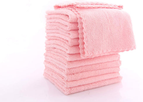12 Pack Baby Washcloths - Extra Absorbent Microfiber Coral Fleece Wash Clothes for Newborns, Pink