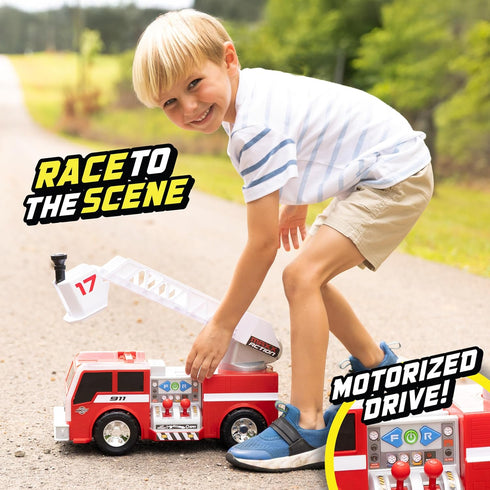 2-N-1 360 16-Inch Maxx Action Firetruck with Joystick Controls, Lights, Siren Sounds, Motorized Movement, and Spinning