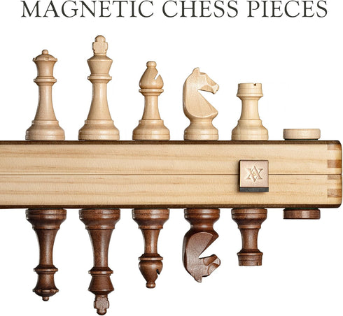 15" Set/Folding 3" /2 A&A Magnetic Wooden Chess Board / King Height German Knight Staunton Chess Pieces/Mahogany