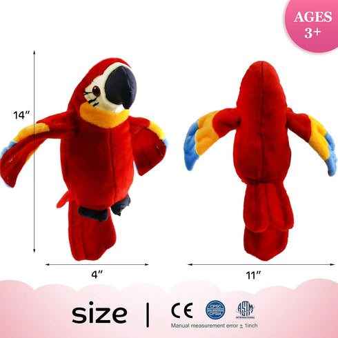 Houwsbaby 9'' Red Talking Parrot Plush Pal, Interactive Animated Bird for Kids, Birthday Christmas Gift for Boys Girls