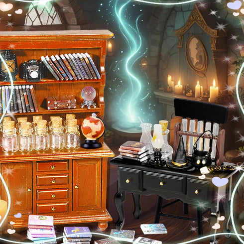 54 1:12 30 Rileryan Pcs Scale Magic Witchy House Kit Halloween Miniatures Furnitures Accessories Mini Wooden Bookshelf