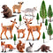 Sumind 18 Pcs Forest Animals Figurines, Woodland Toys Model Trees Kit, Miniature Plastic for Cake Toppers, Birthday