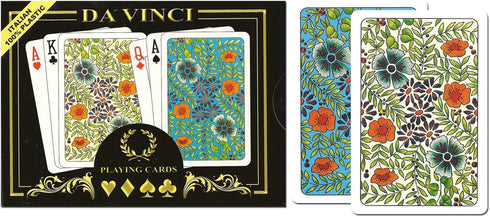 DA VINCI Fiori, Italian 100% Plastic Playing Cards, 2-Deck Bridge Size Small Print Regular Index Set