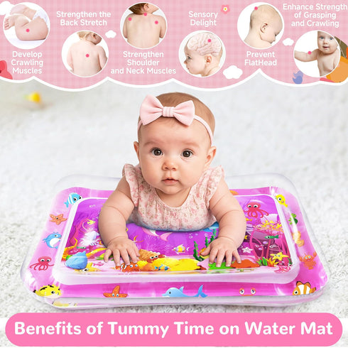 Tummy 0, 3, 6, 9, 12 Yeeeasy Time Water Mat for Girl, Baby Girl Toys for Months, Baby Girl Gifts, Develop Sensory Toys
