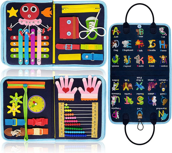 Gojmzo Busy Board Montessori Toys for 1-4 Year Old Boys & Girls, Sensory Toys for Toddlers, Educational Travel Toys