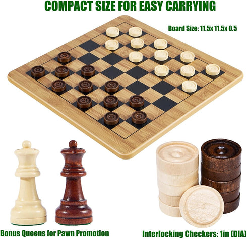 Set 11.5" 11.5" 3 1 34 2 24 VAMSLOVE Wooden Chess Checkers Tic-Tac-Toe Game x Double-Sided in Board with Chess Pieces