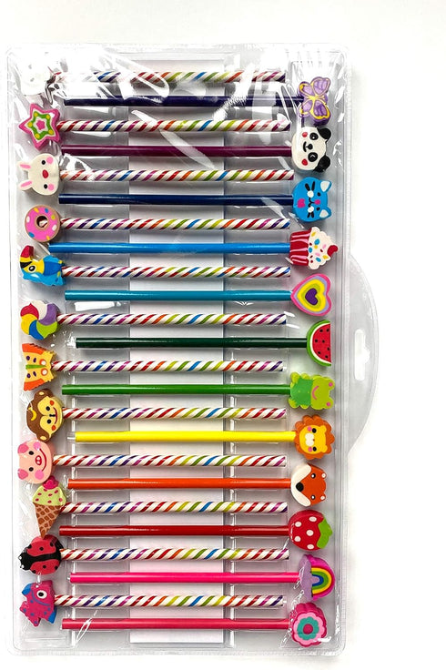 Creatology 48 Piece Pencil Party Pack! Includes 12 Colored Pencils, 12 No 2 Pencils, 24 Fun Shaped Erasers