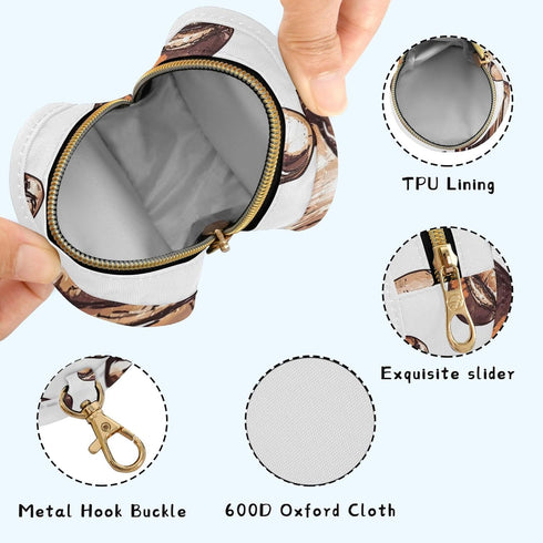 PYBUG Coffee Bean Round Pacifier Storage Case, Polyester & TPU Lined with Hook Buckle, Pacifier Container Box for Baby