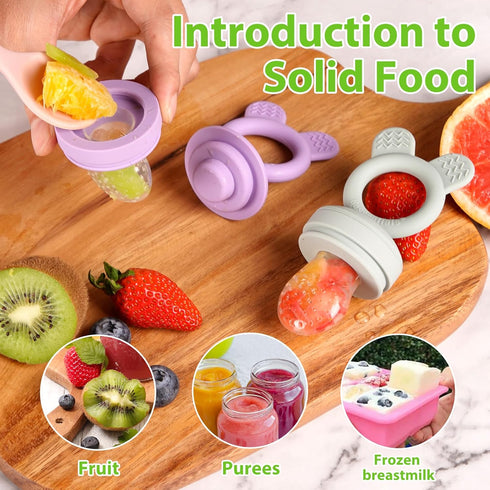 Bessentials Baby Fresh Fruit Food Feeder - 2 Pack Silicone Mesh Feeders for Infant Safe Self Feeding (Purple+Misty