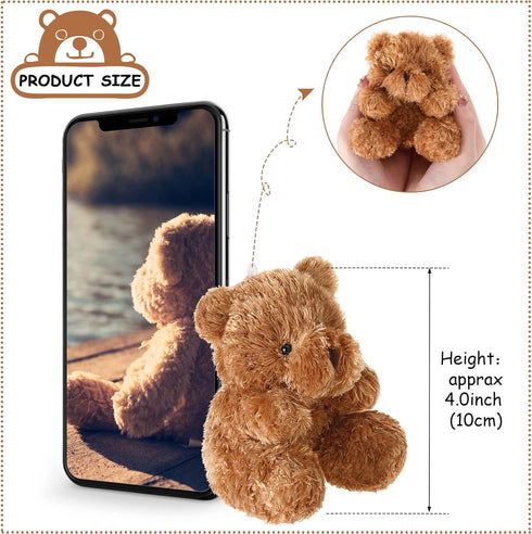 Threan 8 Pcs Mini Plush Bears, 4'' Small Bear Bulk Stuffed Animal Toys, Tiny Soft Dolls for Keychain Baby Shower Favors