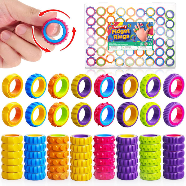 Fidget Toys Spinner Ring for Kids: 50 Pack Textured Finger Spinner -