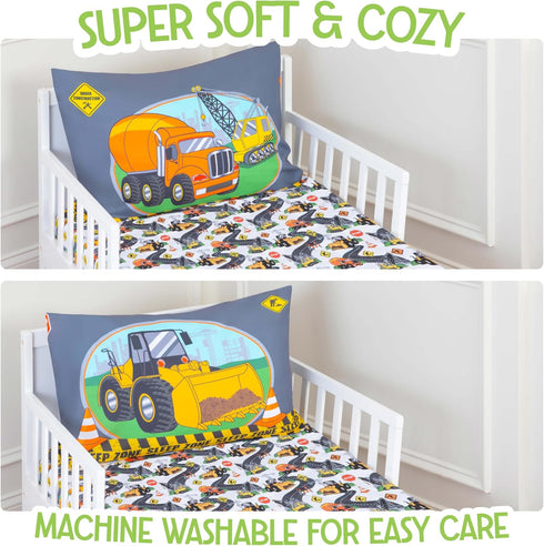 Set 2-Piece 28x52 20x30 Todays Kids Under Construction Blue Toddler Bedding - Baby Crib Sheets Boy Crib Size, Fitted