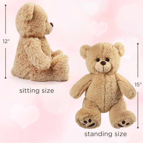 LotFancy 15 inch Teddy Bear Stuffed Animal, Brown Plush Toy, Cute Hugging Gift for Kids