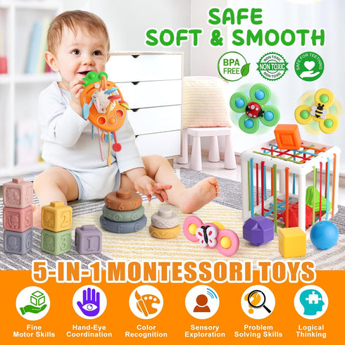 Set 6+ 1 2 Vinlon Montessori Toy for Toddler Aged Month -Sensory Fine Motor Skill Learning Toys for Baby Boys Girls.