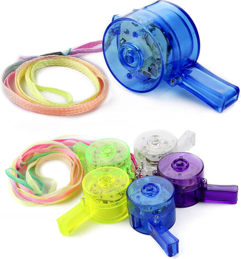 PROLOSO 20 10 10 PCS Light up Flashing Whistles Glow in the Dark Party Supplies Include Pacifier Whistles and Round