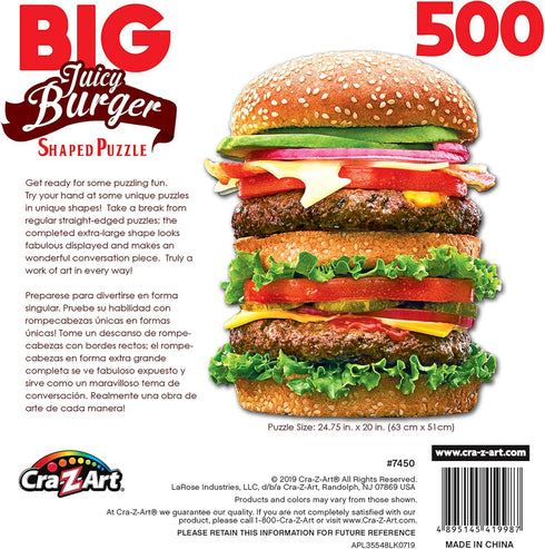RoseArt Big Shaped Juicy Burger 500 Piece Jigsaw Puzzle for Adults